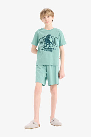 Erkek Çocuk Pijama Takımı Baskılı Kısa Kollu Üst Beli Lastikli Şort