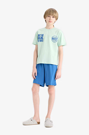Erkek Çocuk Pijama Takımı Baskılı Kısa Kollu Tişört Beli Lastikli Şort