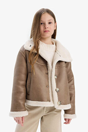 Kız Çocuk Su İtici Büyük Yaka Pelüş Astar Mont