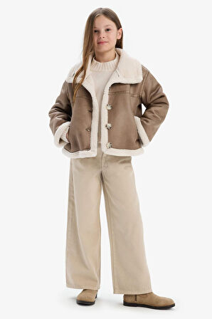 Kız Çocuk Su İtici Büyük Yaka Pelüş Astar Mont