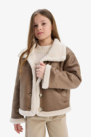 Kız Çocuk Su İtici Büyük Yaka Pelüş Astar Mont