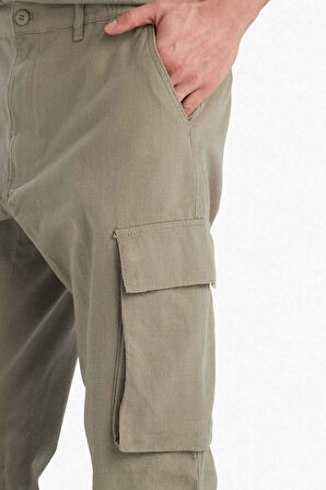 Wide Leg Bol Rahat Kesim Kargo Cepli Keten Görünümlü Yazlık Pantolon