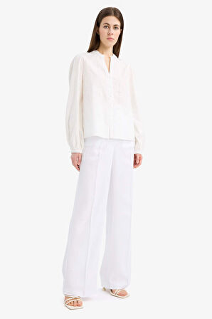 Fitted Bisiklet Yaka Brode Uzun Kollu Gömlek