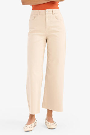 Culotte Gabardin Kumaş Pantolon Yüksek Bel Geniş Paça