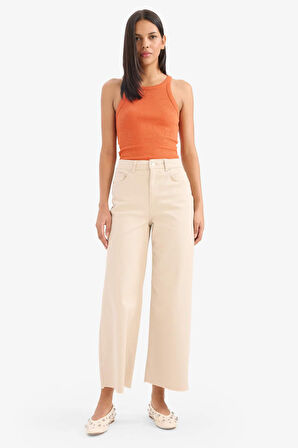 Culotte Gabardin Kumaş Pantolon Yüksek Bel Geniş Paça