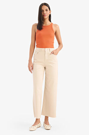 Culotte Gabardin Kumaş Pantolon Yüksek Bel Geniş Paça