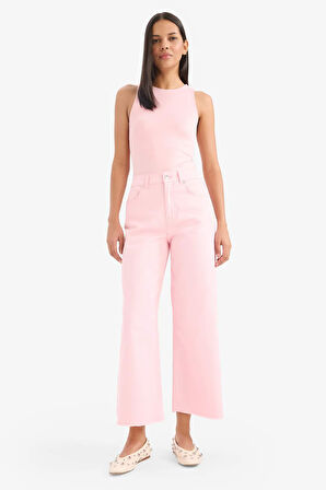 Culotte Gabardin Kumaş Pantolon Yüksek Bel Geniş Paça