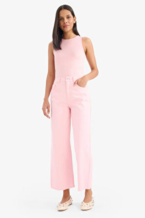 Culotte Gabardin Kumaş Pantolon Yüksek Bel Geniş Paça