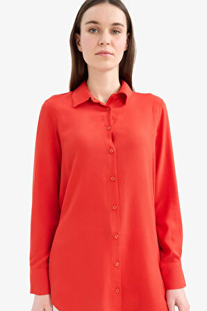 Regular Fit Basic Düz Uzun Kollu Gömlek Tunik