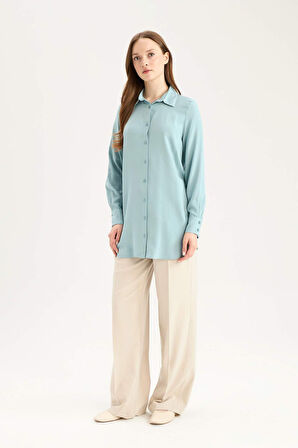 Regular Fit Basic Düz Uzun Kollu Gömlek Tunik	