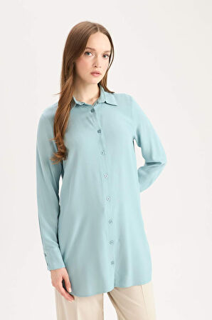 Regular Fit Basic Düz Uzun Kollu Gömlek Tunik	