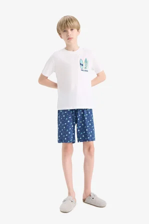 DeFacto %100 Pamuklu Desenli Beli Lastikli Pijama Takımı Erkek Çocuk E2693A825HSWT34