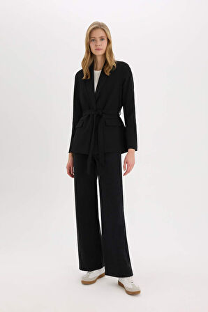 DeFacto Regular Fit Kuşaklı Basic Düz Blazer Ceket E7346AX25SPBK81