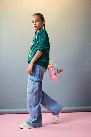 Kız Çocuk Wide Leg Kargo Geniş Paça Jean Pantolon