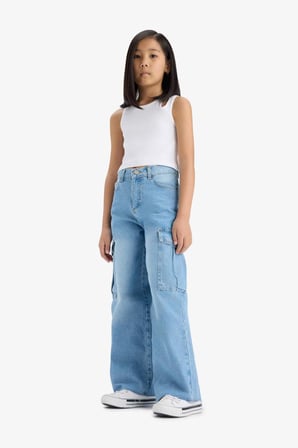 Kız Çocuk Wide Leg Kargo Geniş Paça Jean Pantolon
