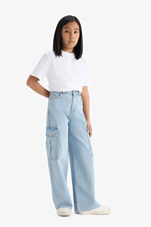 Kız Çocuk Wide Leg Kargo Geniş Paça Jean Pantolon