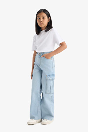 Kız Çocuk Wide Leg Kargo Geniş Paça Jean Pantolon