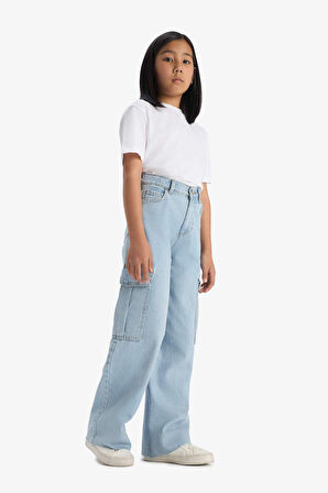 Kız Çocuk Wide Leg Kargo Geniş Paça Jean Pantolon