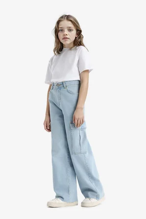 Kız Çocuk Wide Leg Kargo Geniş Paça Jean Pantolon
