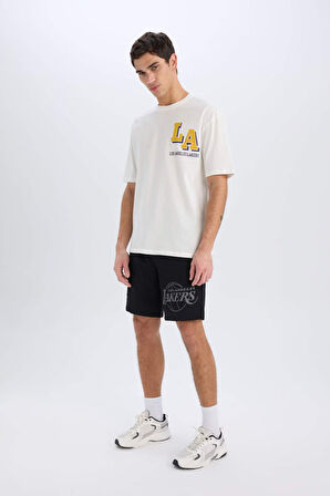 DeFactoFit NBA Los Angeles Lakers Standart Fit Kargo Cepli Kısa Paça Şort B3920AX25SPBK81