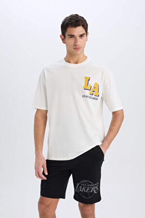 DeFactoFit NBA Los Angeles Lakers Standart Fit Kargo Cepli Kısa Paça Şort B3920AX25SPBK81
