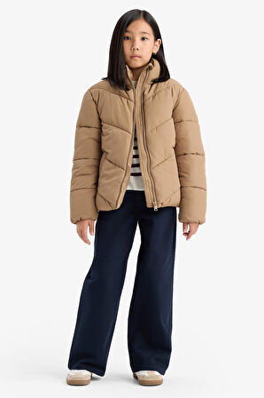 Kız Çocuk Su Geçirmez Polar Astarlı Fermuarlı Şişme Mont