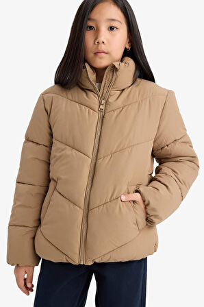 Kız Çocuk Su Geçirmez Polar Astarlı Fermuarlı Şişme Mont