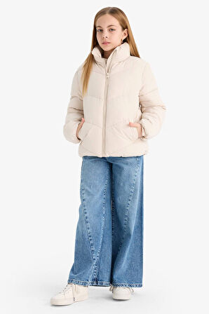 Kız Çocuk Su Geçirmez Polar Astarlı Fermuarlı Şişme Mont