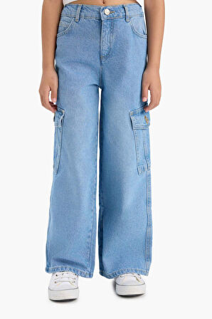Kız Çocuk Wide Leg Kargo Geniş Paça Jean Pantolon
