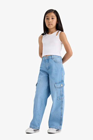Kız Çocuk Wide Leg Kargo Geniş Paça Jean Pantolon