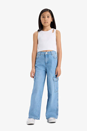 Kız Çocuk Wide Leg Kargo Geniş Paça Jean Pantolon