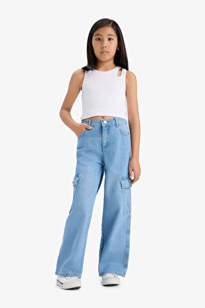 Kız Çocuk Wide Leg Kargo Geniş Paça Jean Pantolon