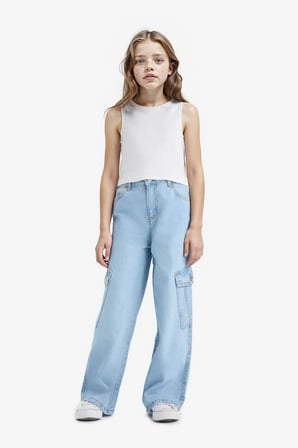 Kız Çocuk Wide Leg Kargo Geniş Paça Jean Pantolon