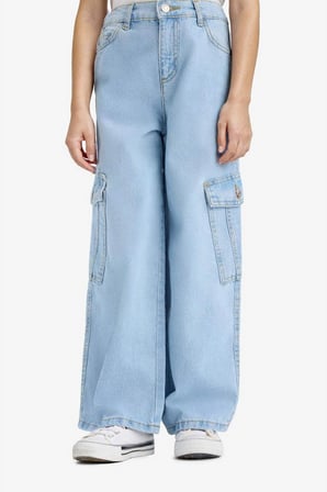 Kız Çocuk Wide Leg Kargo Geniş Paça Jean Pantolon