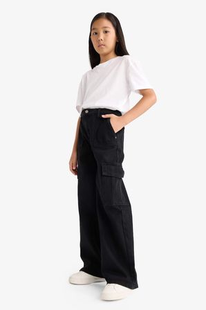 DeFacto Wide Leg Kargo Geniş Paça Jean Pantolon Kız Çocuk E5880A825AUNM36
