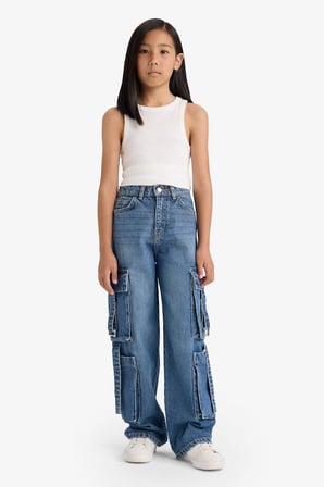 DeFacto %100 Pamuk Wide Leg Kargo Geniş Paça Jean Pantolon Kız Çocuk E6184A825AUNM28