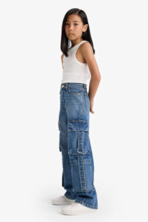 Kız Çocuk Wide Leg Kargo Geniş Paça Jean Pantolon