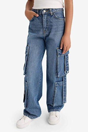 Kız Çocuk Wide Leg Kargo Geniş Paça Jean Pantolon