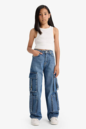 Kız Çocuk Wide Leg Kargo Geniş Paça Jean Pantolon