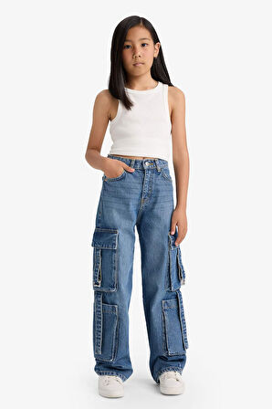 Kız Çocuk Wide Leg Kargo Geniş Paça Jean Pantolon
