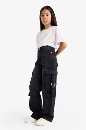 DeFacto Wide Leg Kargo Geniş Paça Jean Pantolon Kız Çocuk E6185A825AUNM36