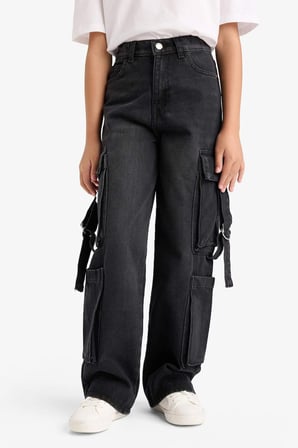 DeFacto Wide Leg Kargo Geniş Paça Jean Pantolon Kız Çocuk E6185A825AUNM36