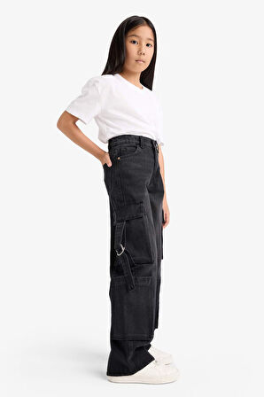 Kız Çocuk Wide Leg Kargo Geniş Paça Jean Pantolon