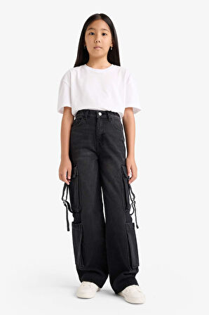 Kız Çocuk Wide Leg Kargo Geniş Paça Jean Pantolon