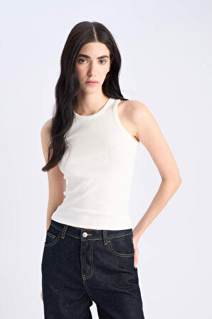 Slim Fit Dar Kesim Halter Yaka Fitilli Kaşkorse Atlet