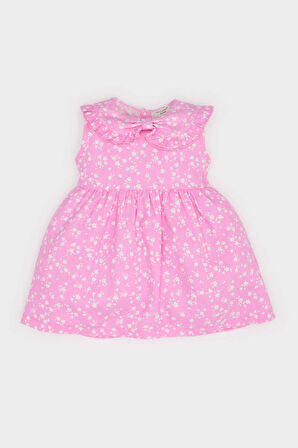 Kız Bebek Çiçekli Kolsuz Twill Elbise