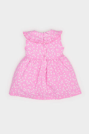 Kız Bebek Çiçekli Kolsuz Twill Elbise