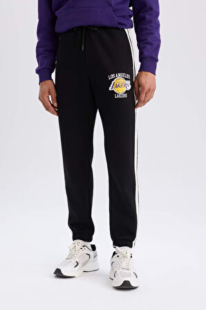 DeFactoFit NBA Los Angeles Lakers Standart Fit Cepli Kalın Sweatshirt Kumaşı Sporcu Jogger