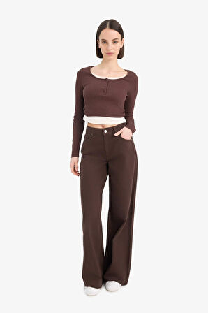 DeFacto Wide Leg Gabardin Pantolon Normal Bel Standart Boy E4381AX25SPBN473