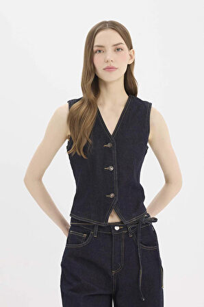 	Düğmeli Blazer Jean Yelek
